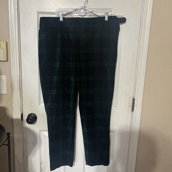 Talbots Pants - Talbots Chatham Green Plaid High Waist Straight Leg Velvet Pants 16